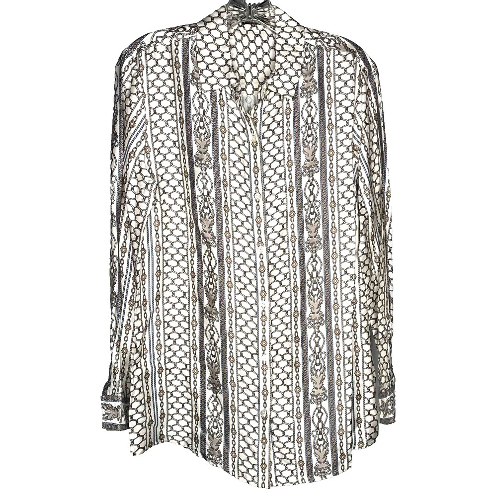 J. McLaughlin women's‎ Button-down Silk Blend Chain Print Blouse size med luxury